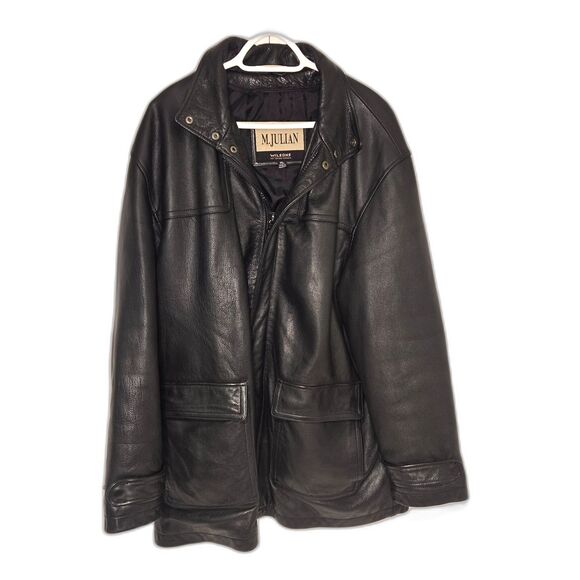 Wilsons Leather M. Julian Black Leather Car Coat Men's Size XL Vintage 90s